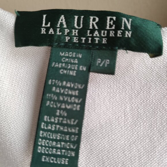 RALPH LAUREN KNIT TANK SLVLS RUFFLED NECK WHITE W/GOLD METALLIC PETITE P/P - Picture 3 of 9